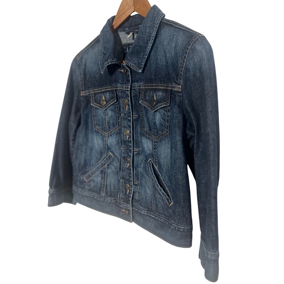 LOFT Women's Denim Jacket Dark Wash Size‎ 8 Trucker Style - Picture 3 of 8